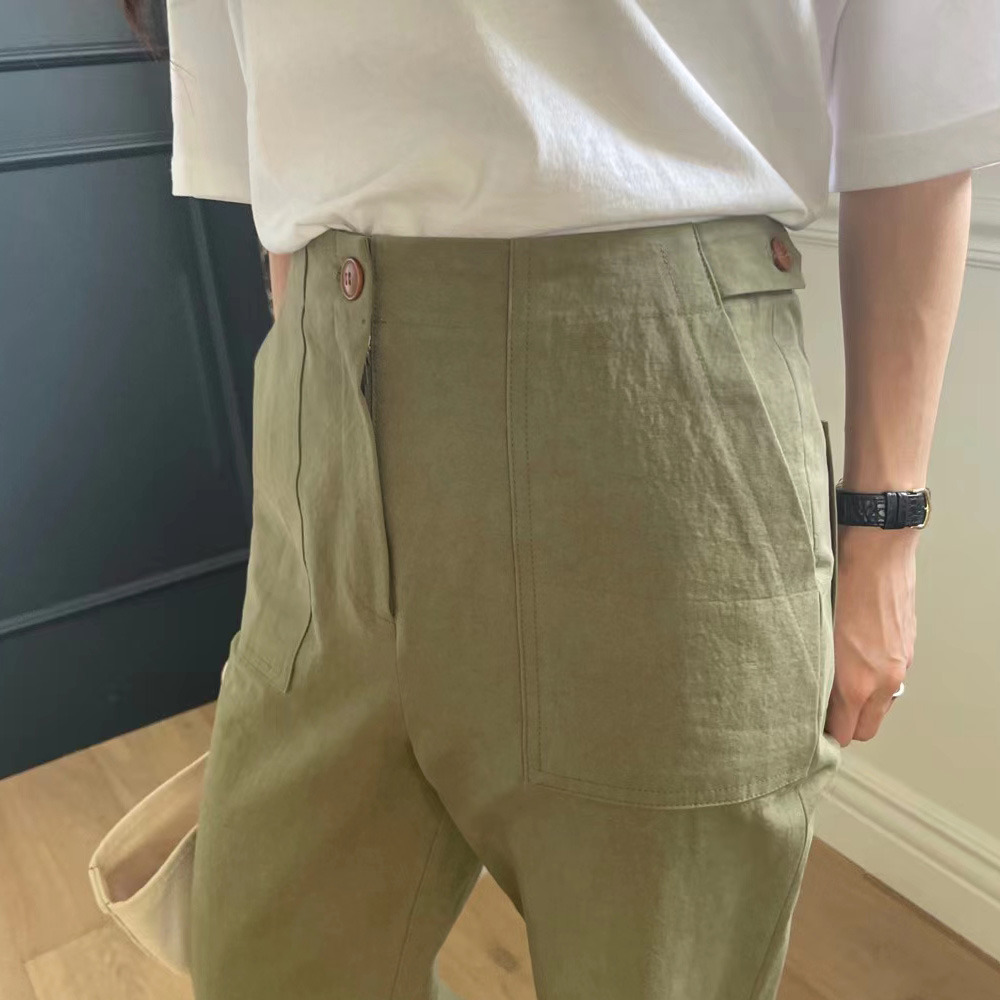 韓國選物｜微工裝風格直筒長褲 (深藍/墨綠色)-細節圖5