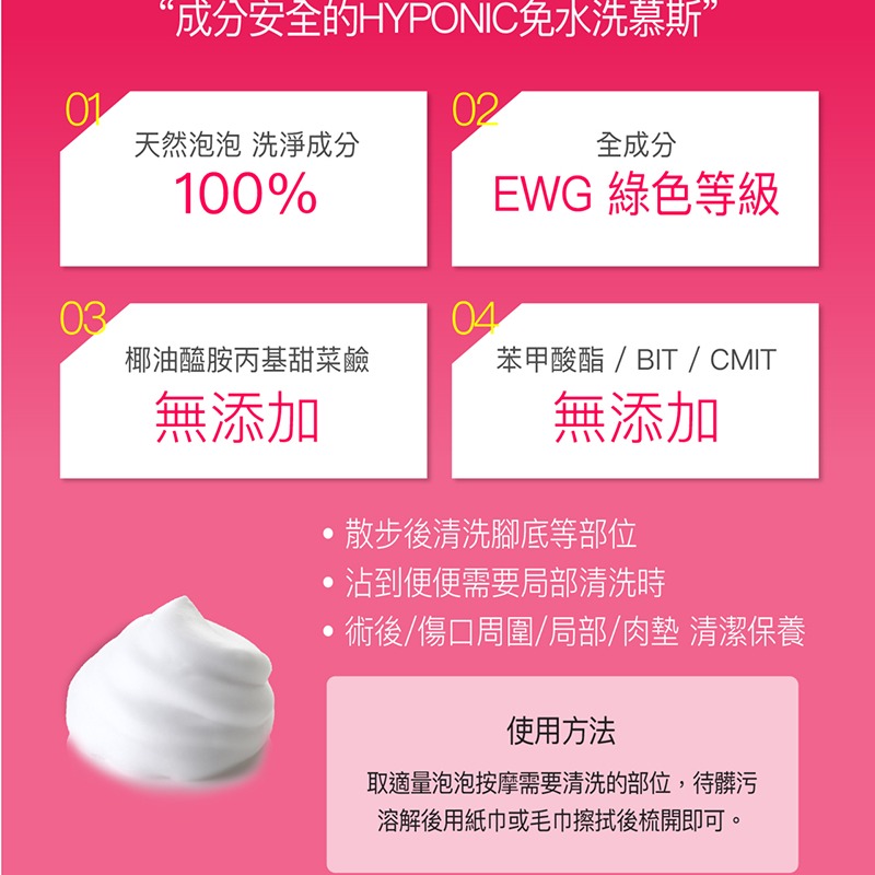 HYPONIC 極致低敏 免水洗慕斯 190ml 洗毛精 潔毛露 寵物洗毛 乾洗澡慕斯 寵物乾洗澡-細節圖5