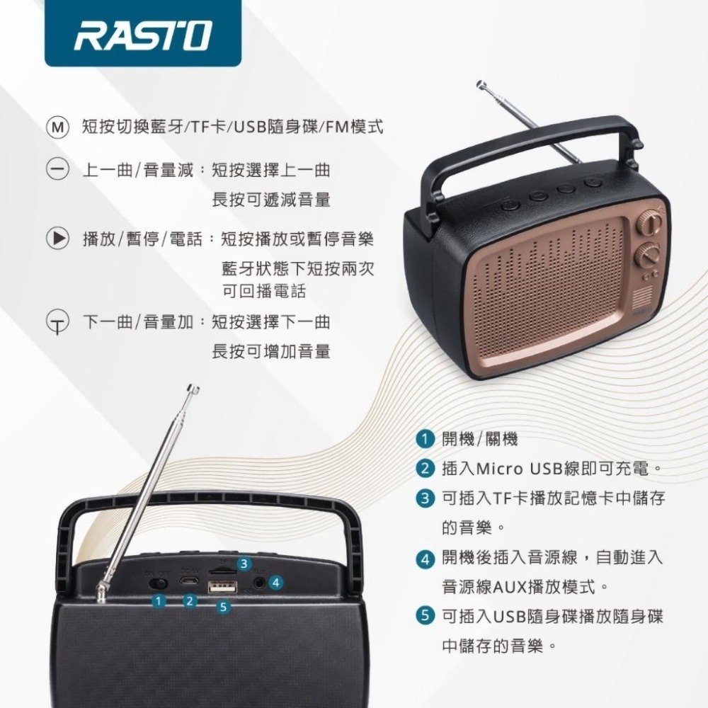 【RASTO中景科技】RD11 經典歲月藍牙喇叭-細節圖4