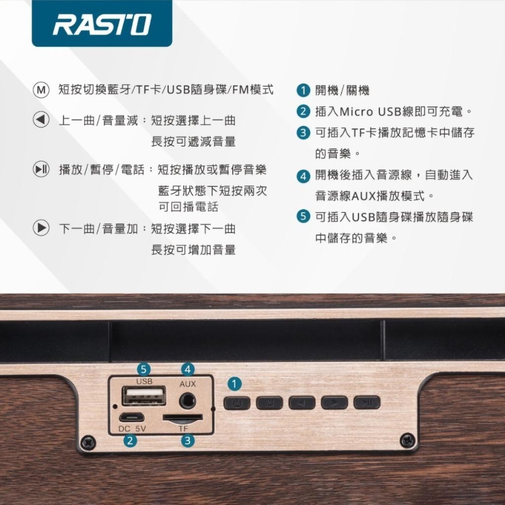 【RASTO中景科技】RD9 全音域立體聲藍牙喇叭-細節圖4