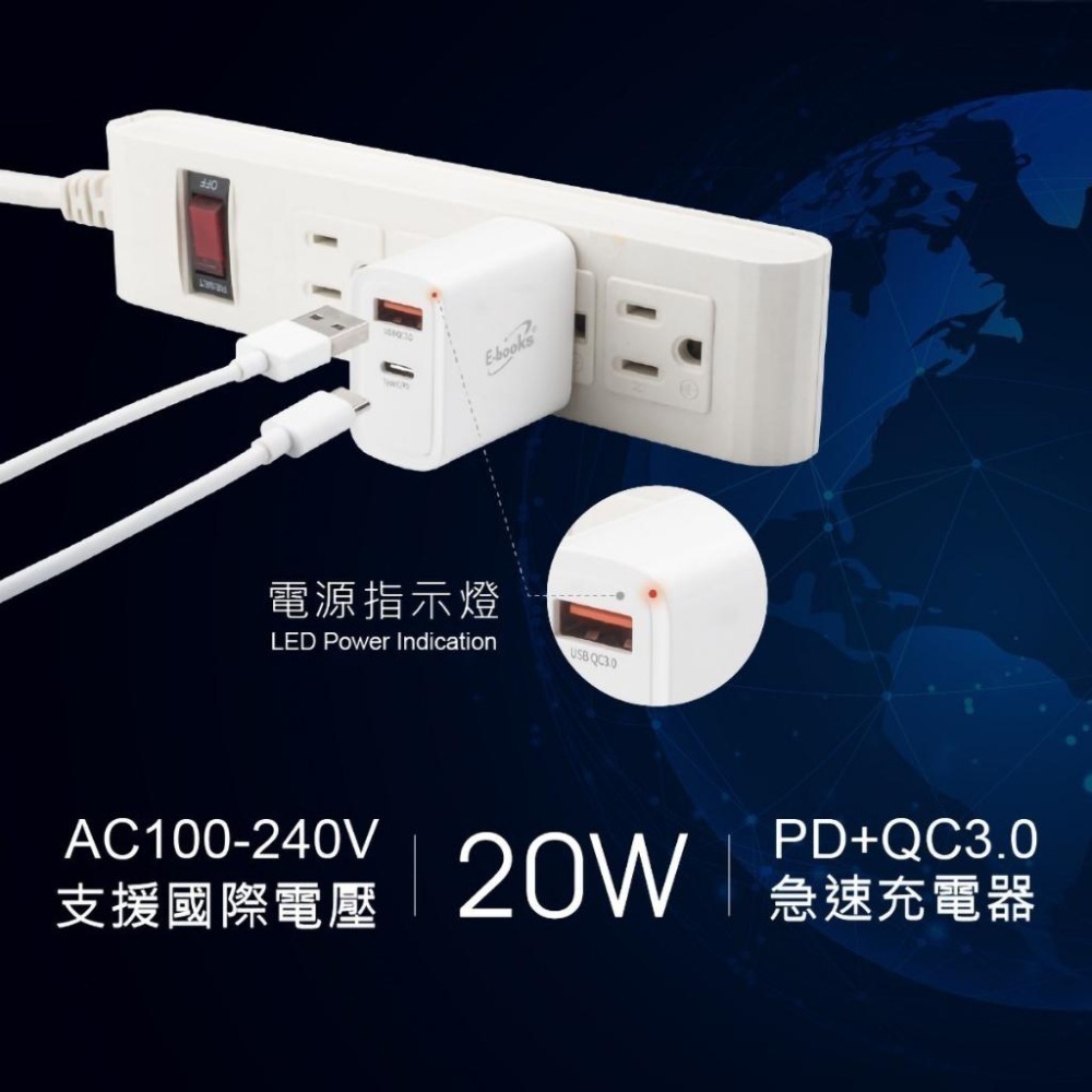 【E-Books中景科技】B60 高效能 20W PD+QC3.0 雙孔快速充電器-細節圖5