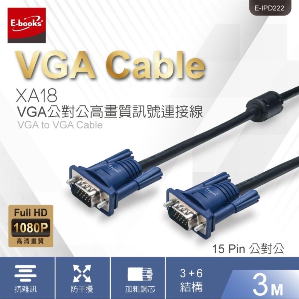 【E-books中景科技】VGA公對公高畫質訊號連接線3、2米 XA18 XA19-細節圖2