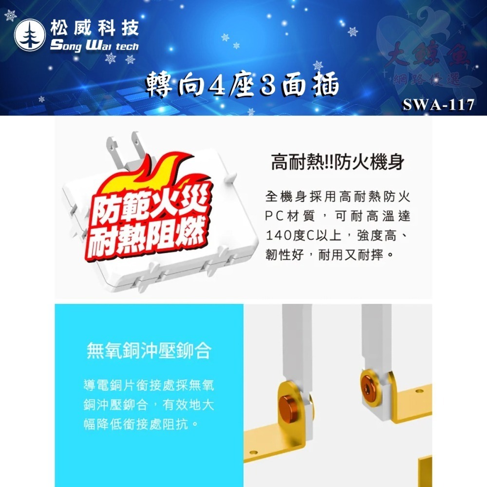 【松威科技】台灣製造 SWA-116可轉向3座 或 SWA-117可轉向4座3面插 分接器 通過新版安規-細節圖8