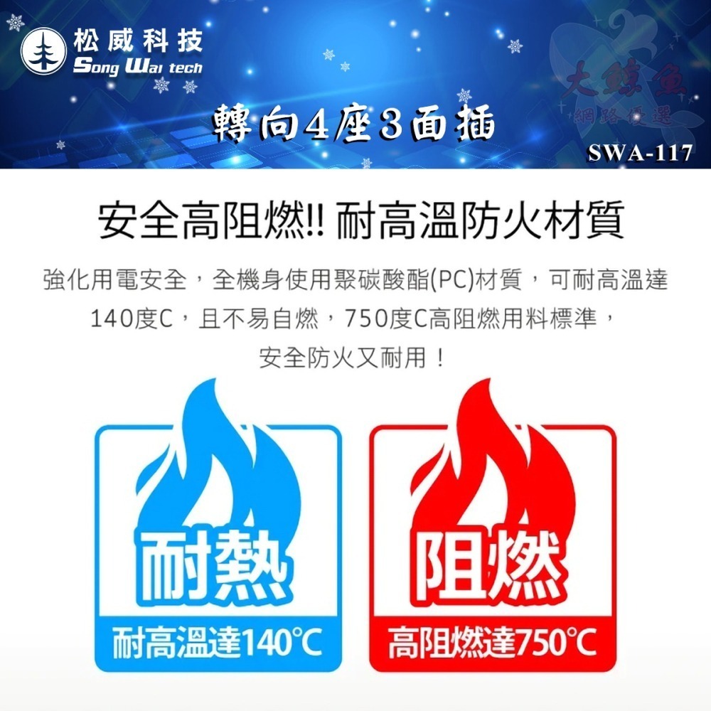 【松威科技】台灣製造 SWA-116可轉向3座 或 SWA-117可轉向4座3面插 分接器 通過新版安規-細節圖10