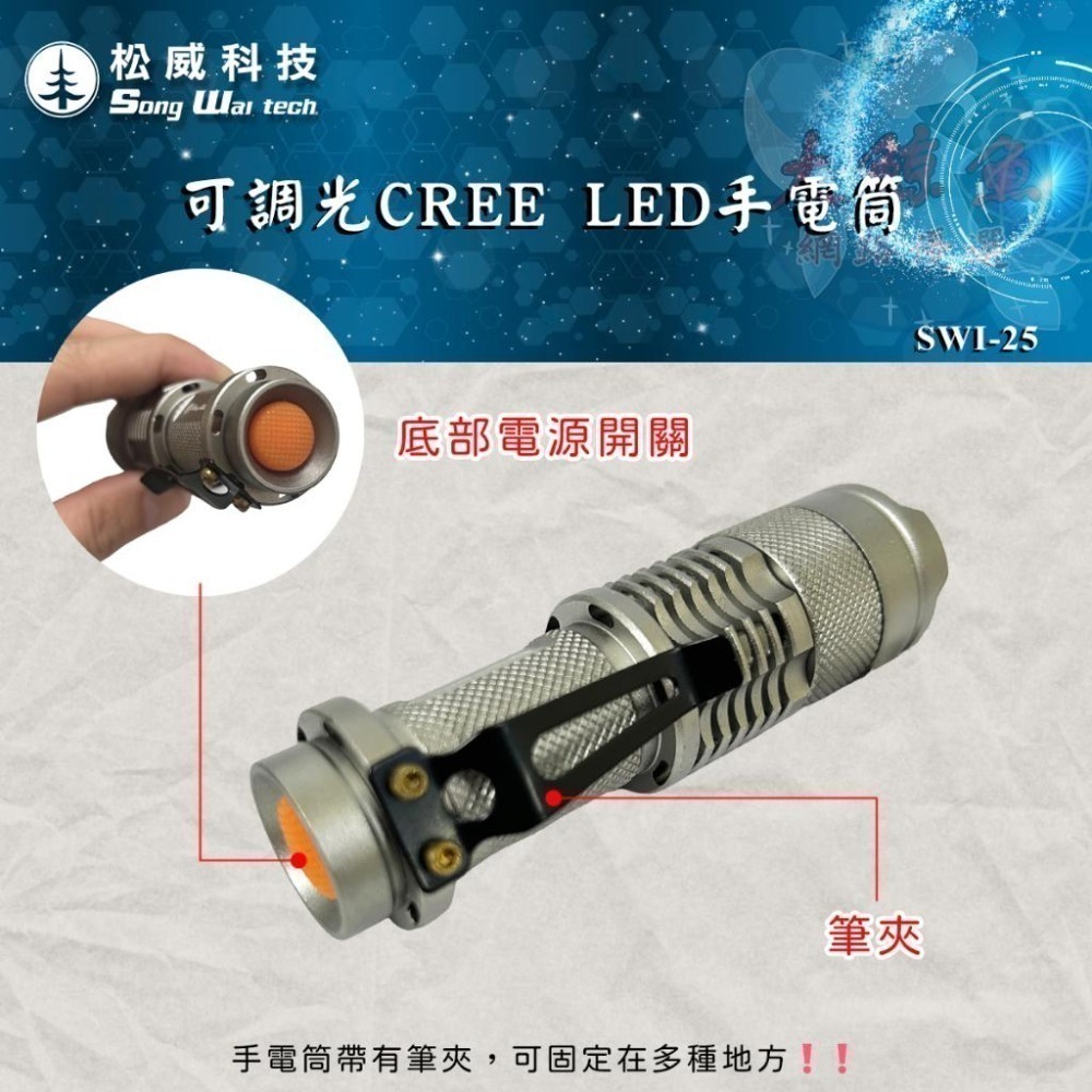 【松威科技】SWI-25 可調光 200流明 CREE LED手電筒 (贈3號鹼性電池1顆)-細節圖4