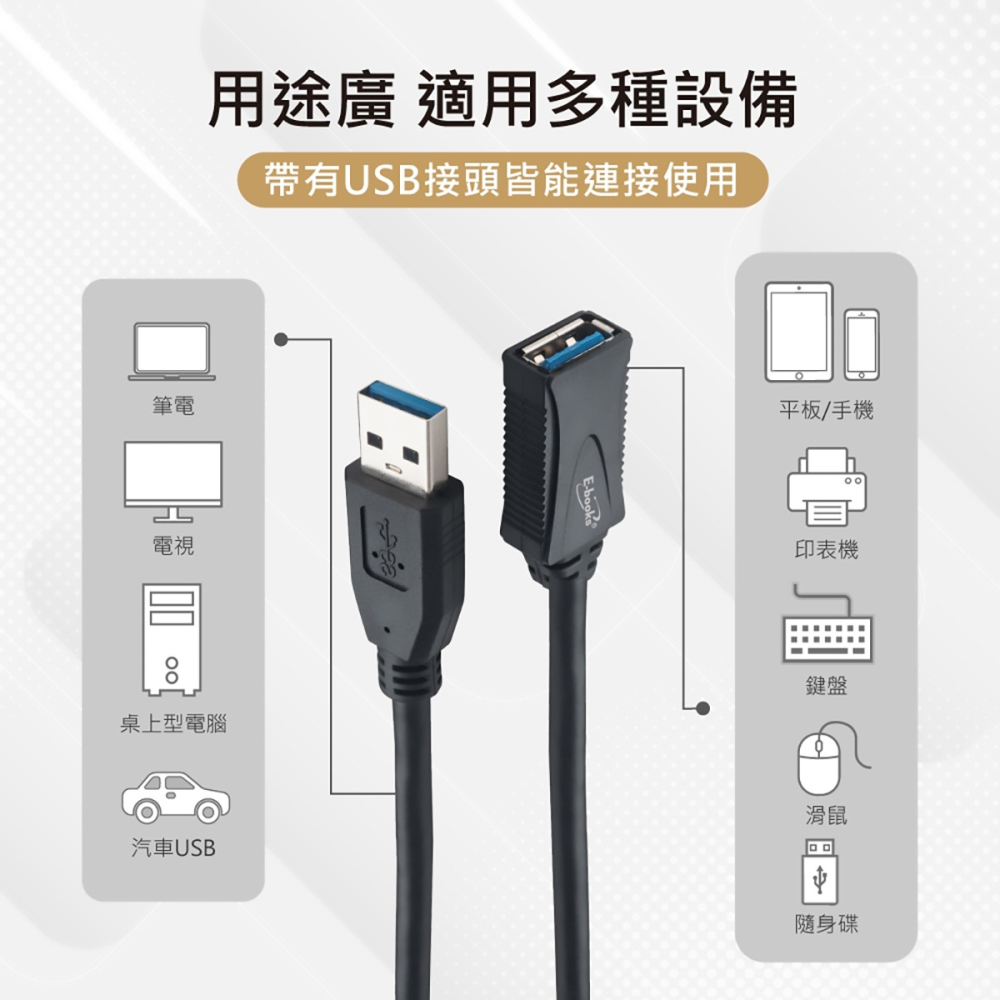 【E-books中景科技】XA31 USB 3.2 公對母轉接延長線-2M-細節圖5