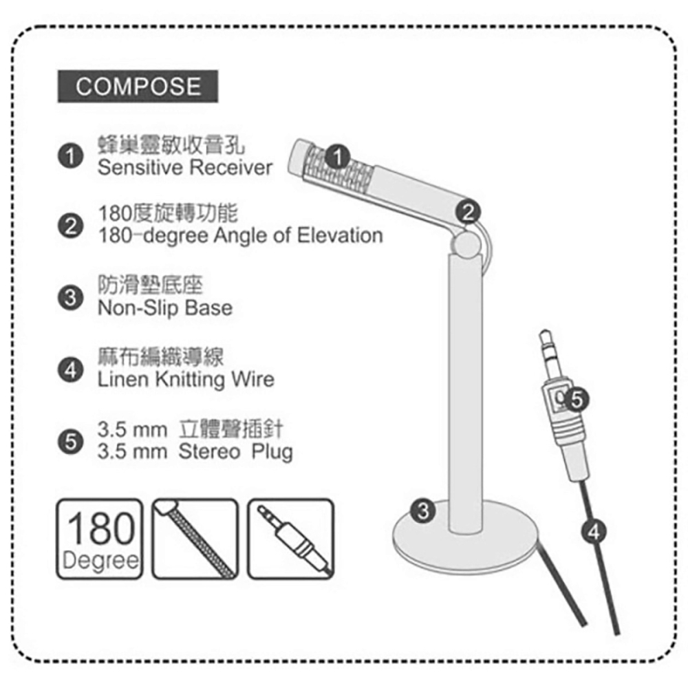 【E-books中景科技】B044 蜂巢仰角180度麥克風 會議麥克風 遊戲麥克風-細節圖2