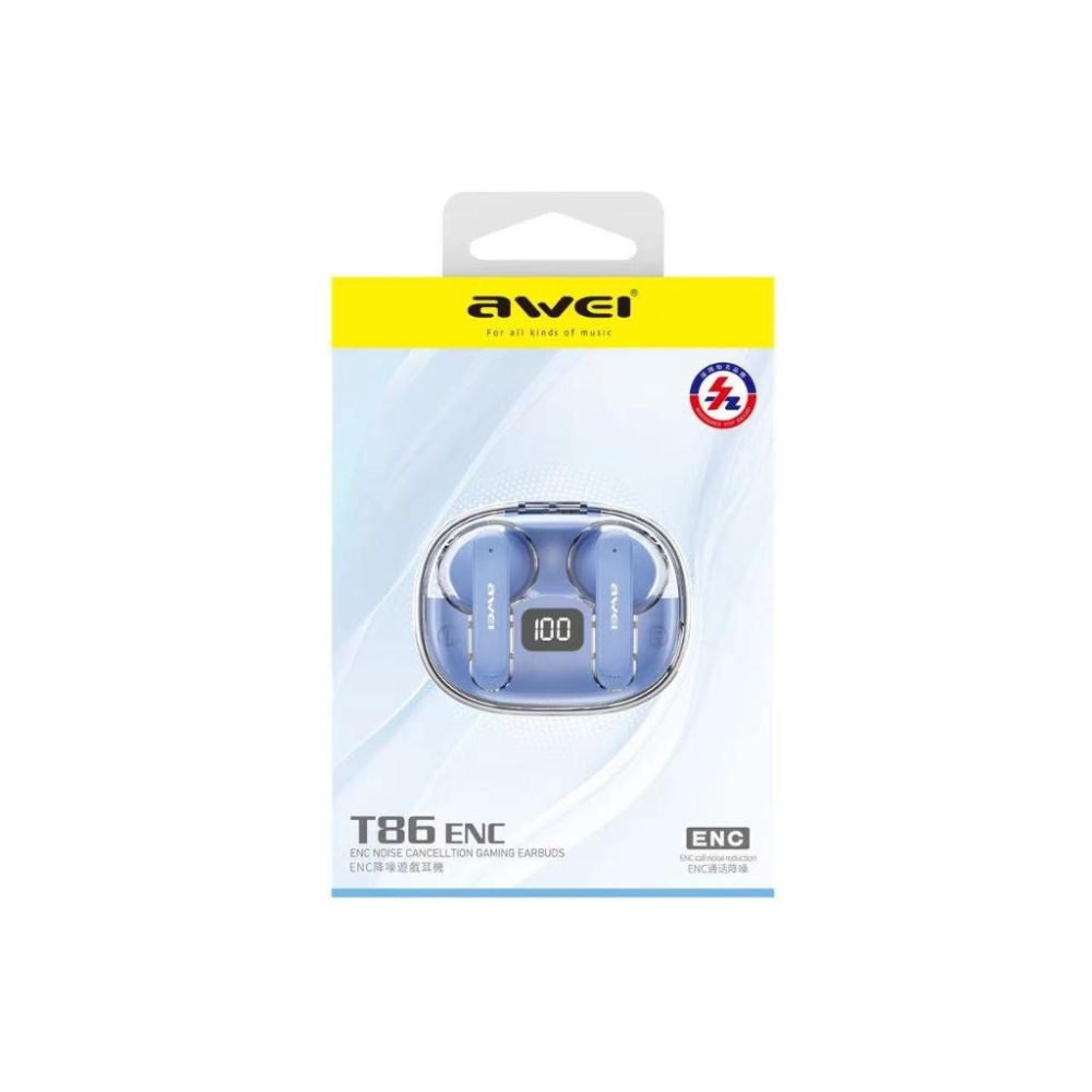 AWEI T86 ENC 抗噪遊戲TWS真藍牙耳機 黑、紫色、藍、白、粉 4個麥克風用於語音通話 /通話降噪-細節圖5