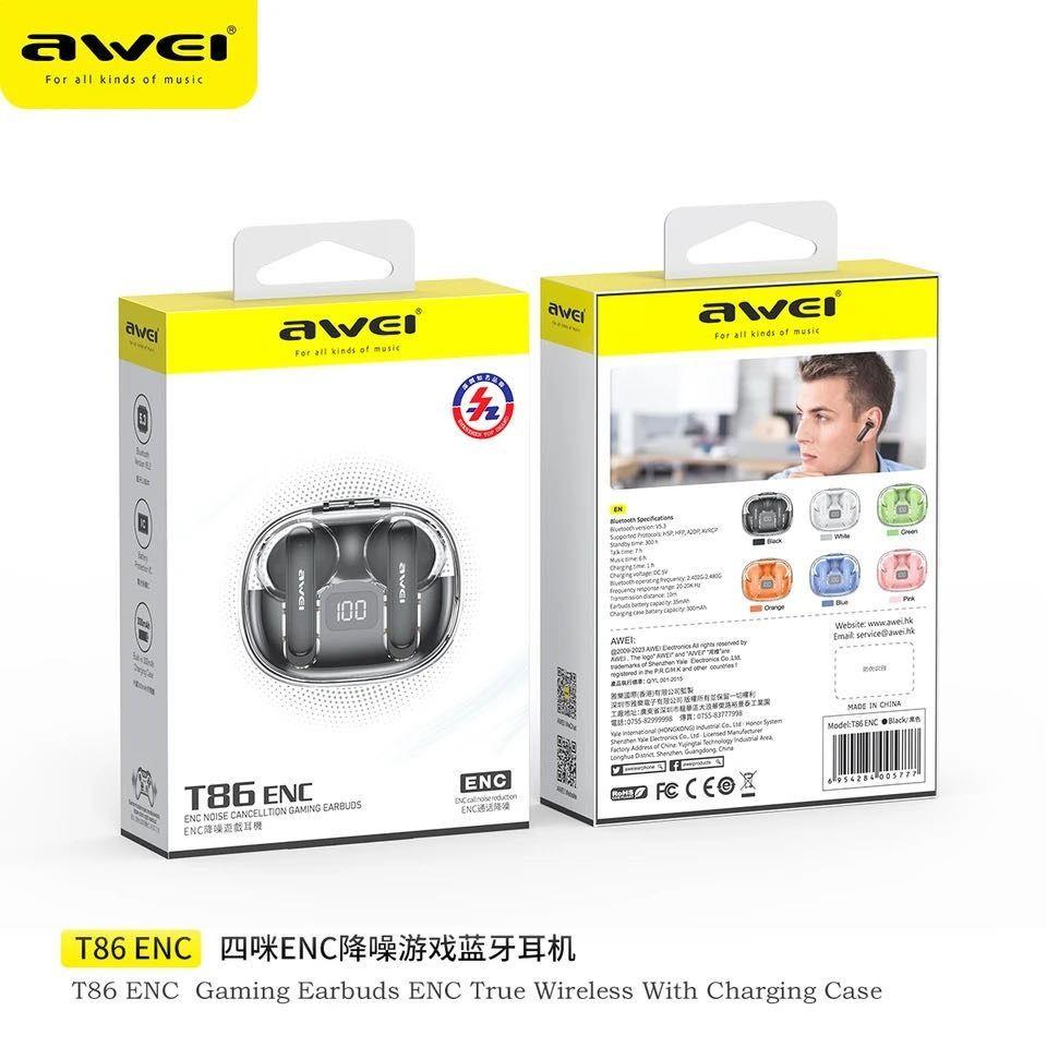 AWEI T86 ENC 抗噪遊戲TWS真藍牙耳機 黑、紫色、藍、白、粉 4個麥克風用於語音通話 /通話降噪-細節圖8
