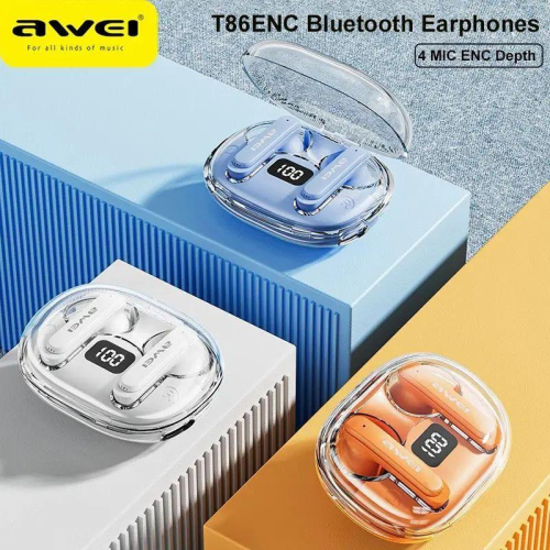 Awei T86半入耳式ENC降噪迷你小巧藍牙耳機高清通話20H長續航 5小時持續撥放