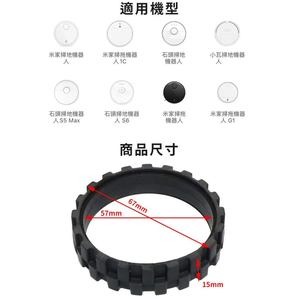 台灣寄出 DIY安裝 掃地機器人輪胎皮-2入 贈免釘膠 小米/米家/石頭/iRobot 掃地機適用 掃地機器人-細節圖5
