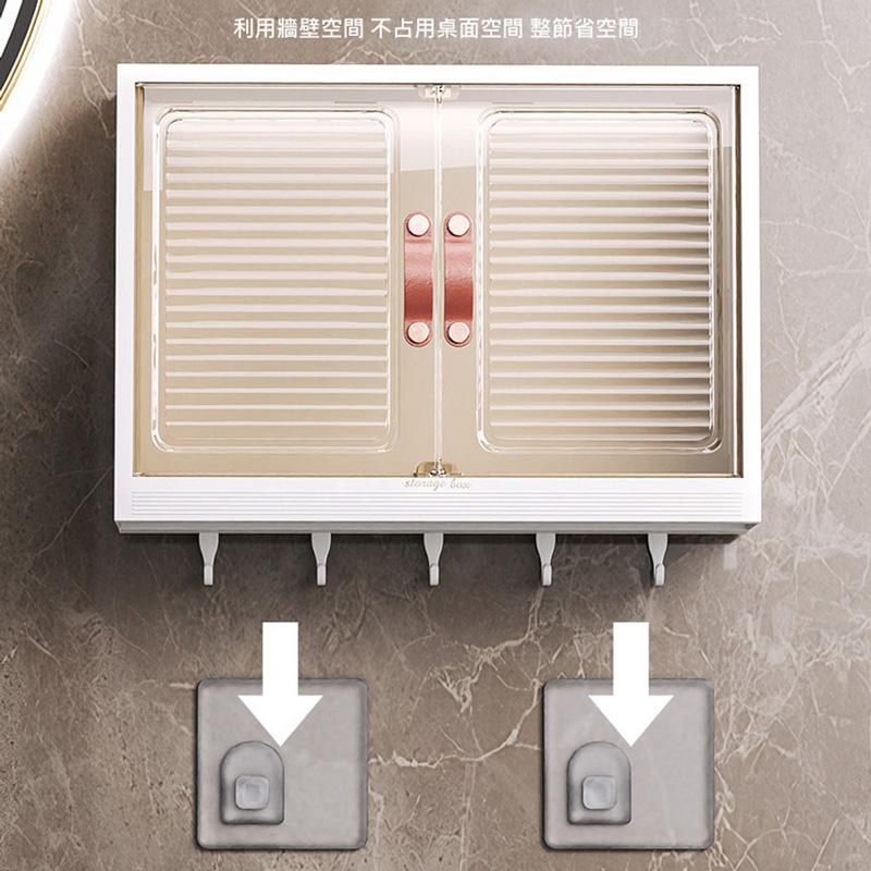 掛牆免打孔 升級加大~組合式壁掛收納櫃 化妝品收納盒 置物架 壁掛式免打孔 防潑水防塵 浴室收納-細節圖5