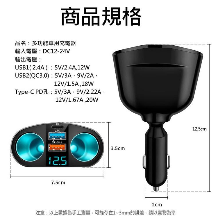 現貨AHEAD PD+QC3.0+2.4A數字顯示 5孔車充擴充座 車充擴充器 車用充電器 車充USB 點煙器 點菸器-細節圖8