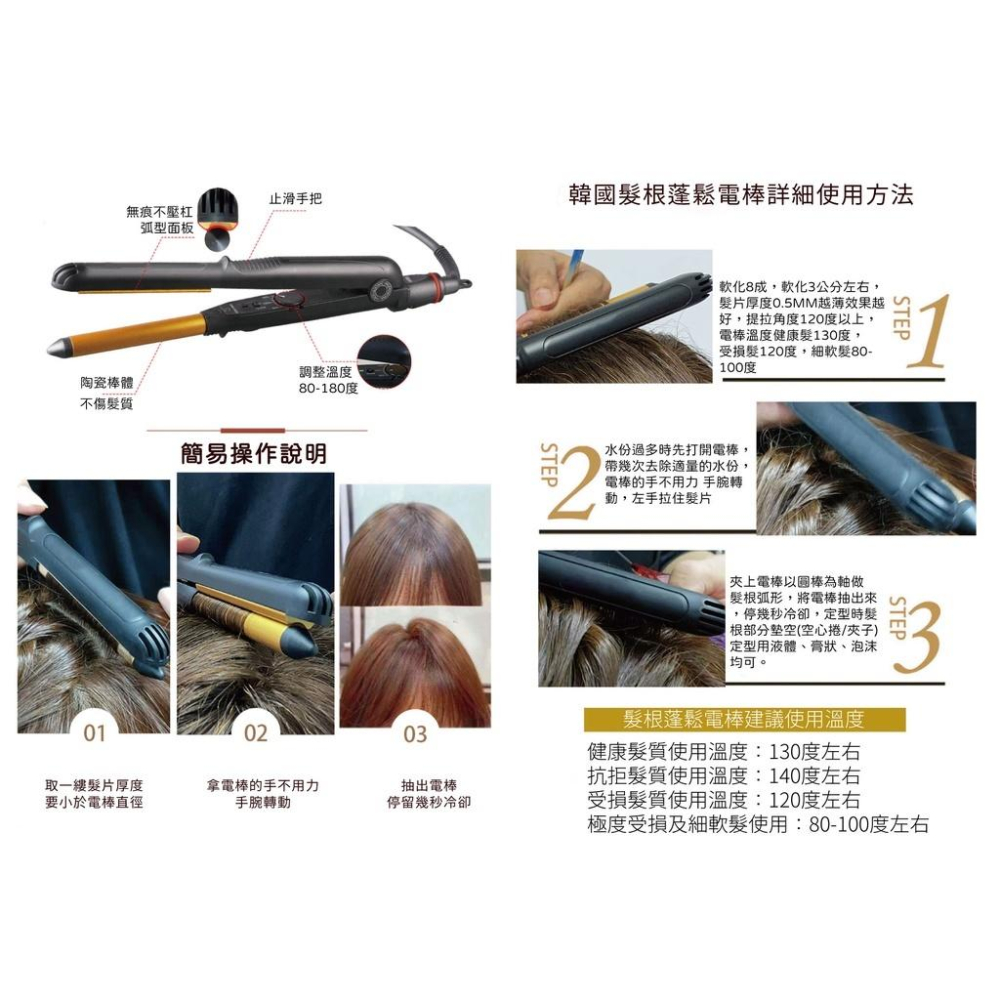 台灣認證 最低價🔥專業摩根燙 髮根增高 蓬松捲髮神器 韓式髮根蓬鬆電棒 髮根燙 弧形夾板高顱頂 頭髮造型用具-細節圖3