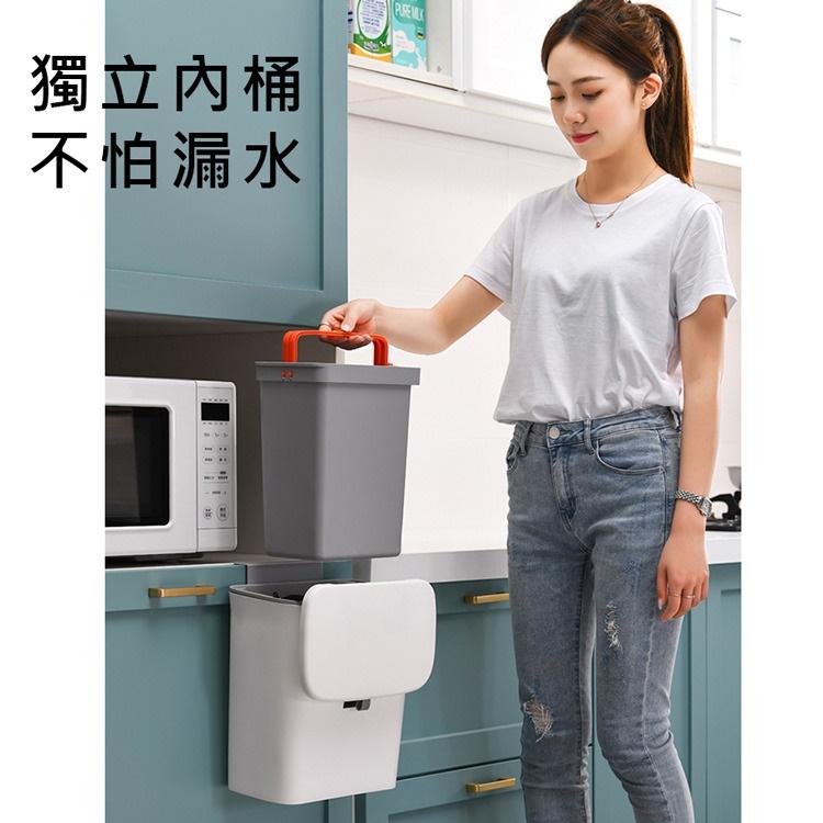 櫥櫃壁掛垃圾桶 大開口設計 掛式垃圾桶 9L廚房垃圾桶 掀蓋滑蓋雙設計 內外雙桶 附蓋 廚餘桶-細節圖4
