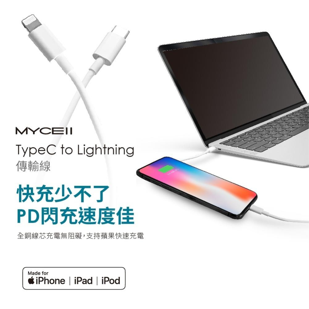 MFi認證 MYCEll 18W PD+QC3.0 智能快充充電組-白色(送收納盒)iPhone11 iPhone12-細節圖3