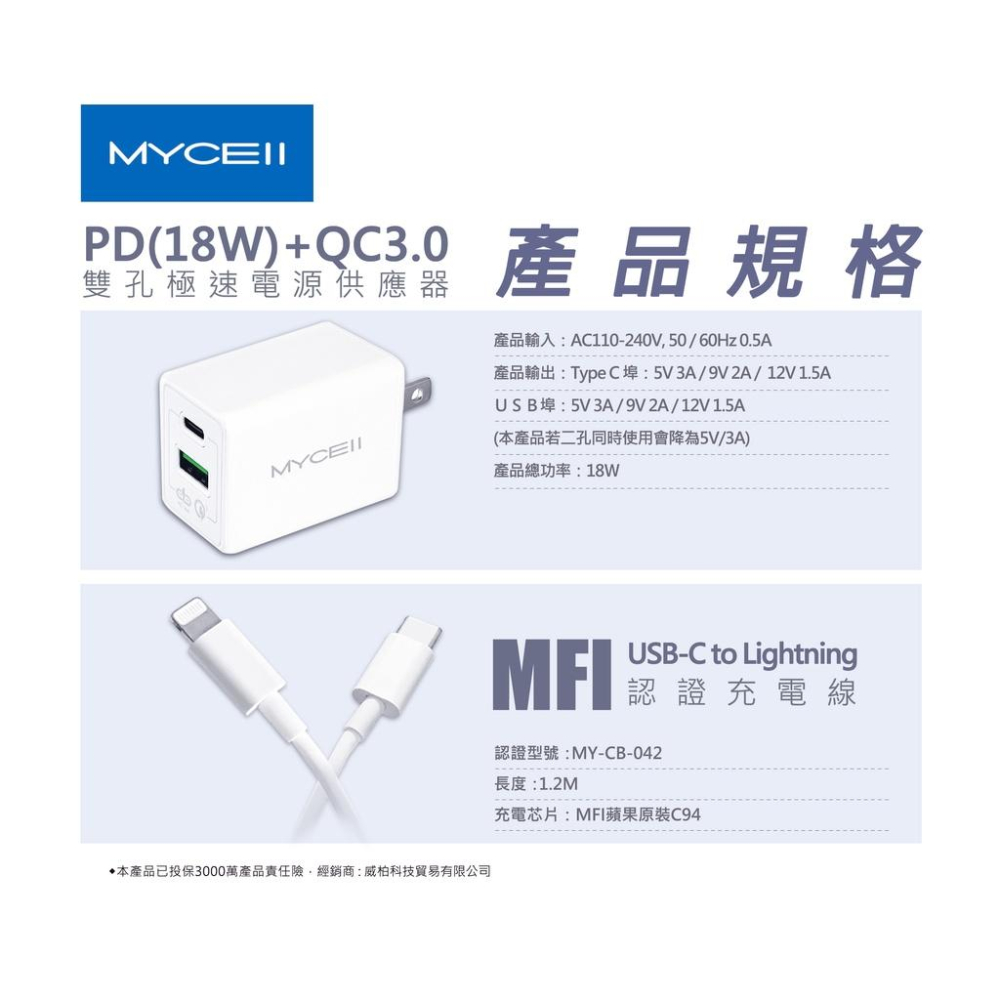 MFi認證 MYCEll 18W PD+QC3.0 智能快充充電組-白色(送收納盒)iPhone11 iPhone12-細節圖4