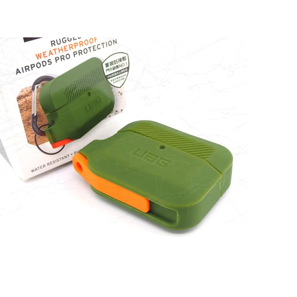 發問打折【限量促銷】 UAG AirPods Pro 耐衝擊防水防塵軟式保護殼-綠色 頂級厚矽膠材質 可拆式快掛扣設計-細節圖2