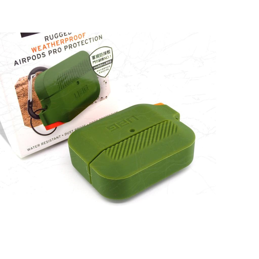 發問打折【限量促銷】 UAG AirPods Pro 耐衝擊防水防塵軟式保護殼-綠色 頂級厚矽膠材質 可拆式快掛扣設計-細節圖3