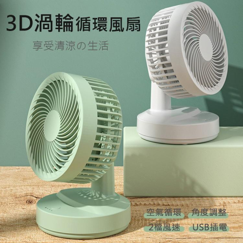 促銷 3D渦輪循環風扇 循環桌面風扇 (USB插電款) 風扇 電風扇 60度上下調整 2段風速 自然/強勁
