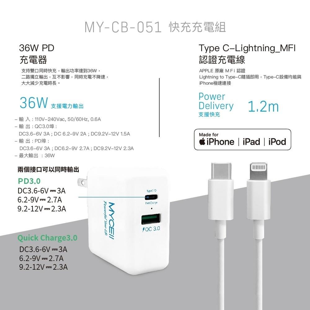 台灣公司貨 MYCELL 蘋果快充充電組 36W PD QC3.0 快速充電 插頭可折收納更方便 充電器 MFI 認-細節圖5