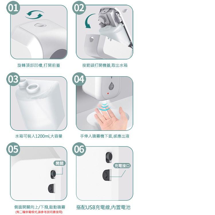 當天出貨 壁掛式 自動感應酒精噴霧機 消毒機 (1200ml/USB充電)-細節圖6