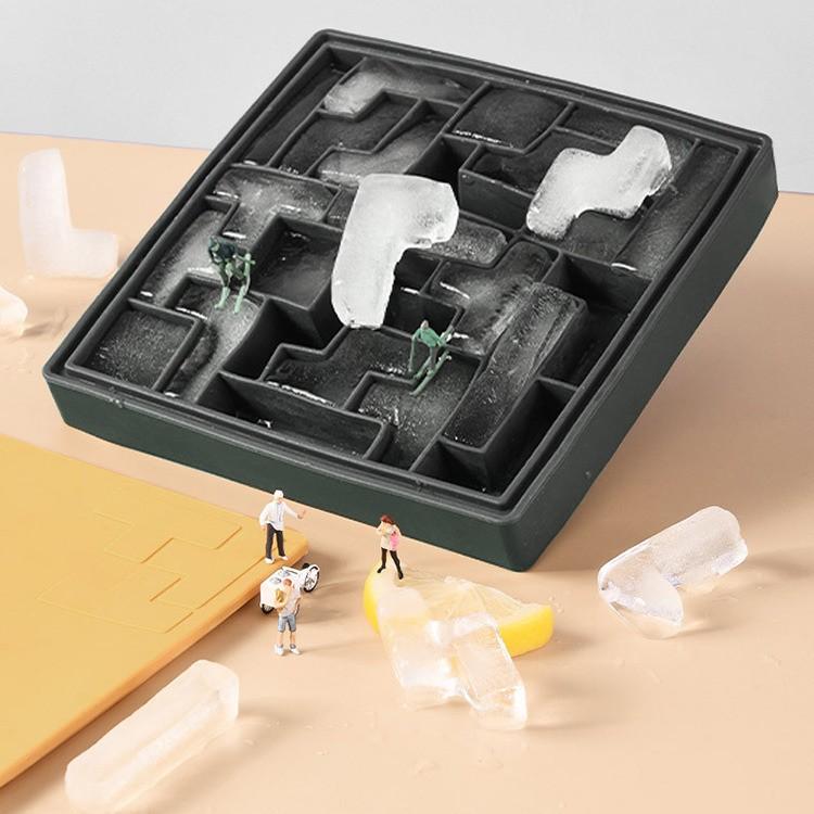 創意俄羅斯方塊矽膠製冰盒 DIY製冰模具 冰盒 製冰格 自製做冰球 冰塊 帶防塵蓋-細節圖4