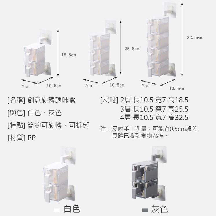 輕鬆打造整潔有序的居家生活 創意旋轉調味盒 廚房壁掛式收納調味罐(2層款/白色)-細節圖3