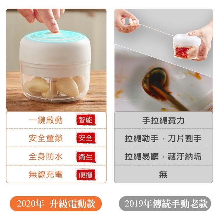 食物調理機 料理機 碎菜料理機 攪菜機 切菜機 切碎機 250ml+100ml電動蒜泥機 切碎機 USB充電 白色-細節圖4