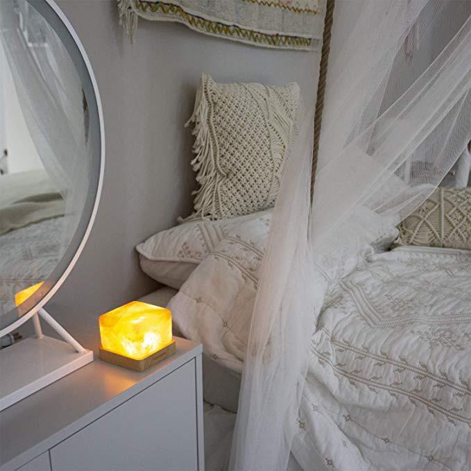 促銷 開運能量 天然鹽燈 負離子水晶鹽燈 現代淨化空氣 安眠 小夜燈 原木底座居家風水擺飾 能量岩鹽-細節圖3