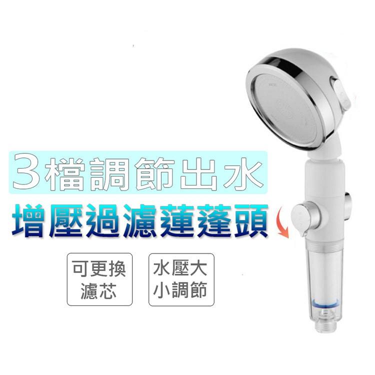 促銷 過濾蓮蓬頭 三檔出水+止水開關 360度多角度 圓頭花灑(白色)   可替換式過濾芯設計，淨化水質-細節圖2