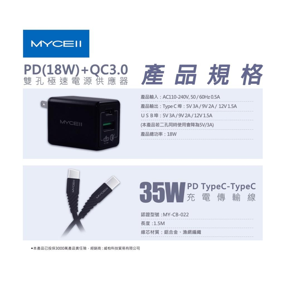 特價 現貨 MYCEll 18W PD+QC3.0智能快充套裝組-黑色(送收納包)插頭可折疊 IPHONE12-細節圖6