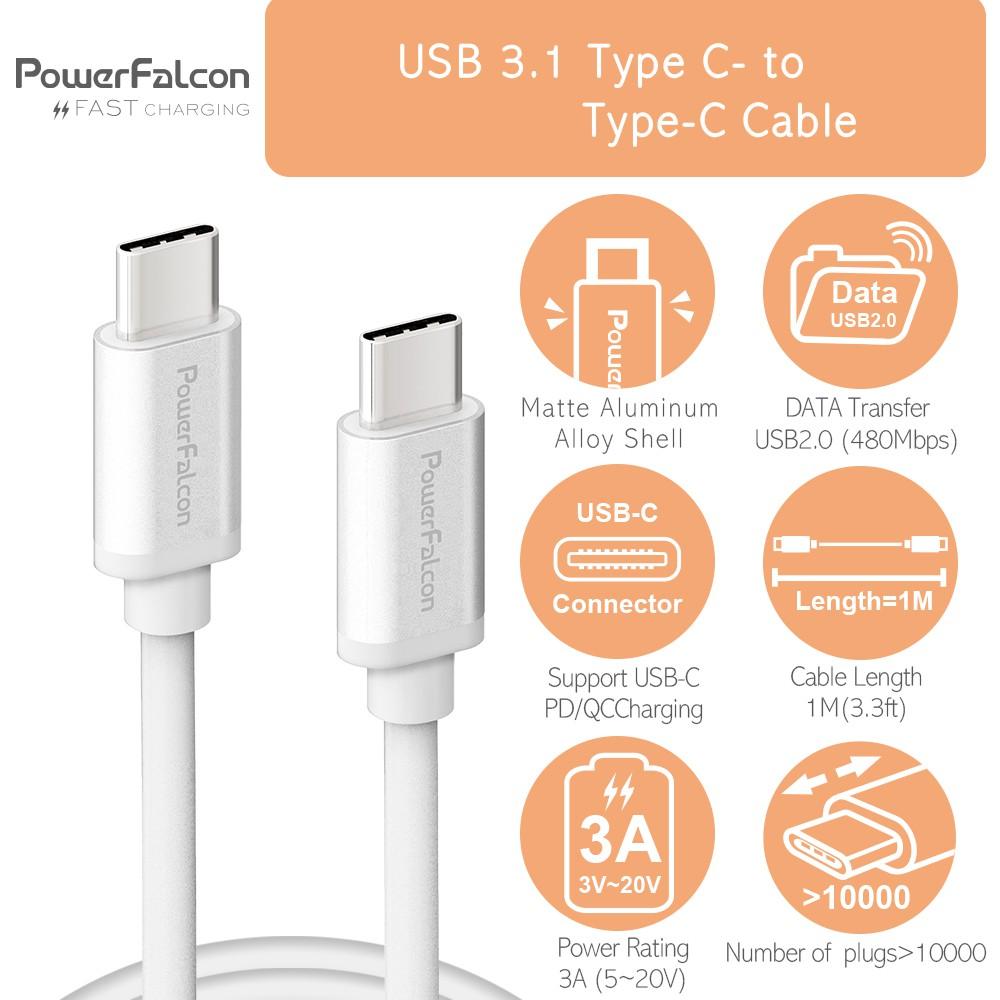 快速到貨 公司貨 PowerFalcon USB-C to USB-C (Type-C) 快速充電傳輸線(白色)-細節圖3