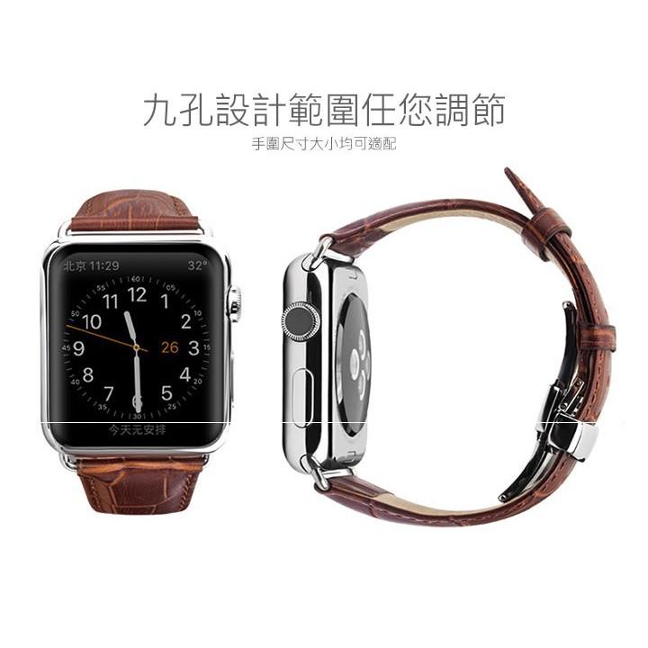 洽利 apple watch錶帶iwatch3 42mm 真皮蘋果手錶商務不銹鋼連接器 頭層牛皮 輕盈透氣 不銹鋼蝴蝶扣-細節圖3