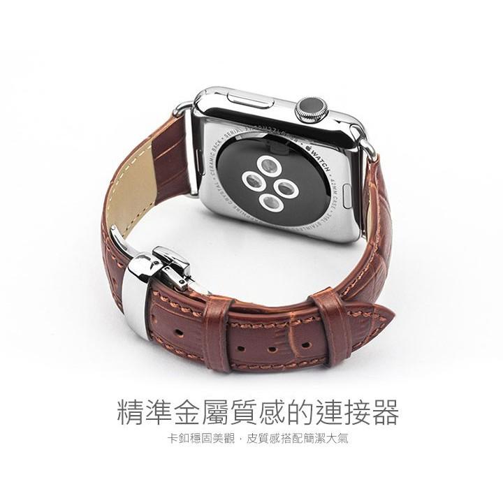 洽利 apple watch錶帶iwatch3 42mm 真皮蘋果手錶商務不銹鋼連接器 頭層牛皮 輕盈透氣 不銹鋼蝴蝶扣-細節圖6