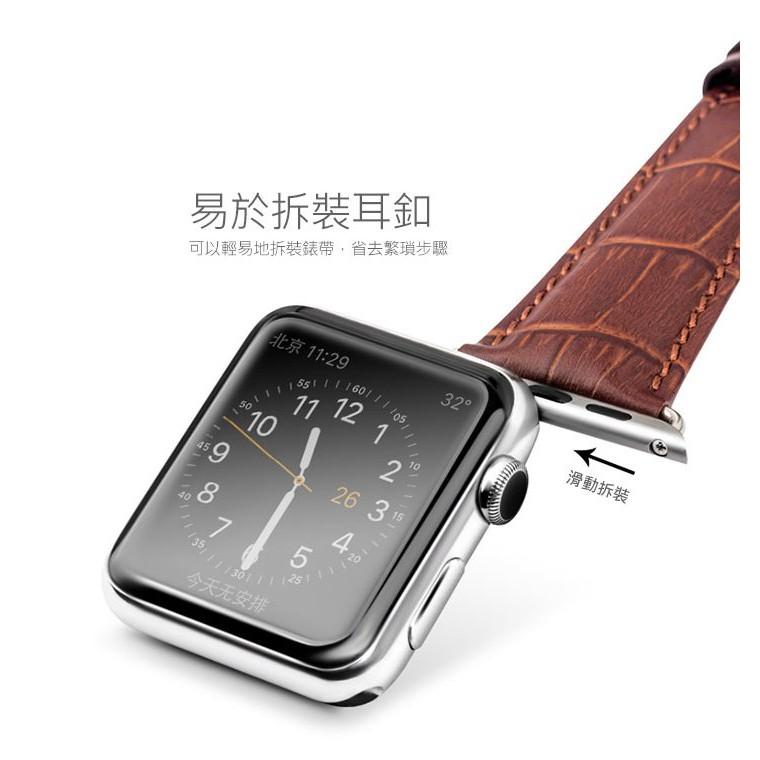 洽利 apple watch錶帶iwatch3 42mm 真皮蘋果手錶商務不銹鋼連接器 頭層牛皮 輕盈透氣 不銹鋼蝴蝶扣-細節圖7