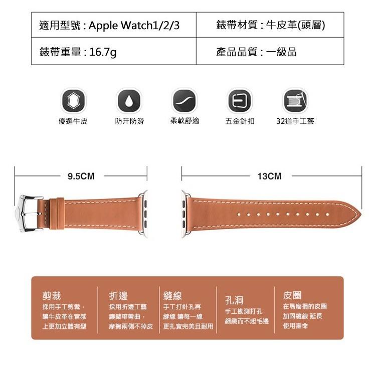 頭層牛皮 QIALINO 全手工定制 蘋果手錶3代iwatch錶帶真皮apple watch4真皮錶帶40mm 44mm-細節圖3