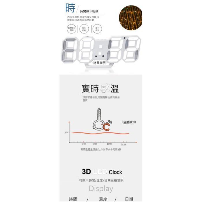 時尚 LED 立體數字時鐘 3D 掛鐘 可顯示溫度 電子式 時鐘 電子鐘 夜光 數字鐘 工業風 鬧鈴 USB供電-細節圖3