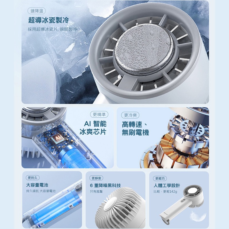 台灣出貨 冷敷折疊風扇3檔 渦輪高速手持風扇 黑科技小風扇 暴力風扇 手持風扇 可立 USB充電-細節圖2