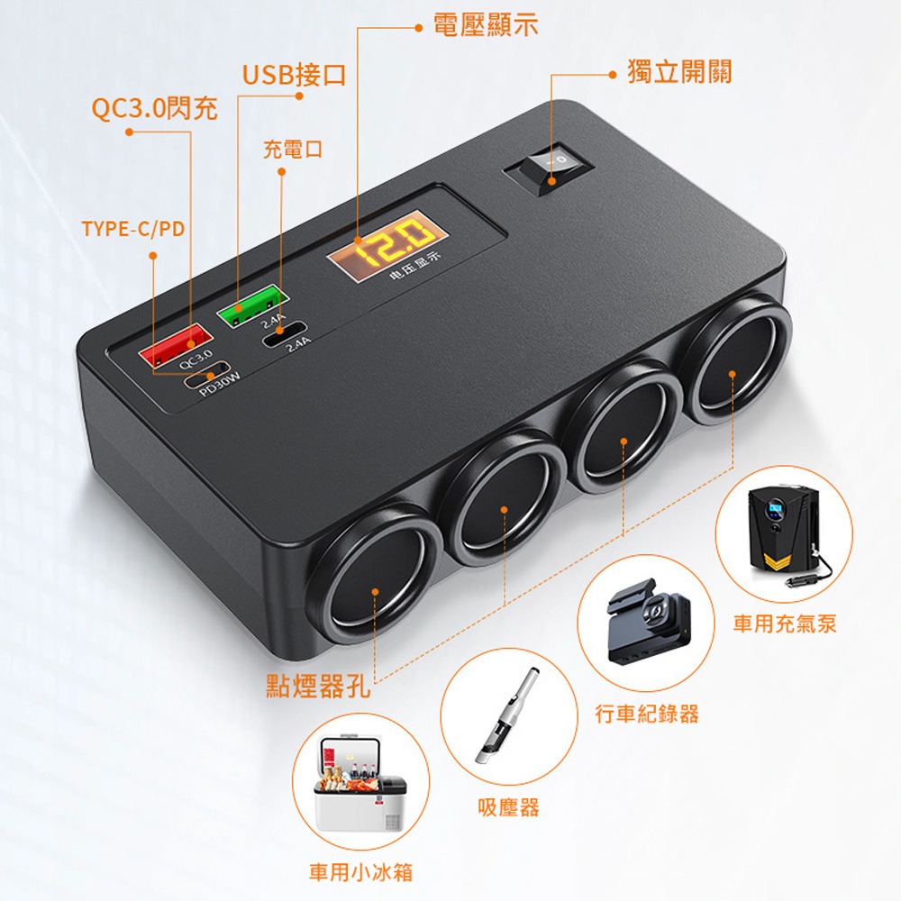台灣出貨 120W 車用充電器 PD USB擴充 一拖八 USB充電器 多功能車充 汽車充電器 車充擴充 點煙器擴充座-細節圖6