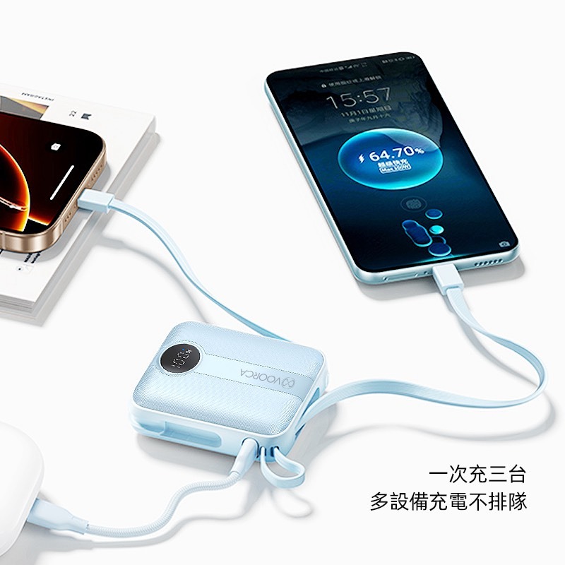 台灣出貨 可上機 WH/CCC標示 D916 迷你行動電源 10000mAh 自帶雙線 22.5W快充 數字顯示-細節圖6