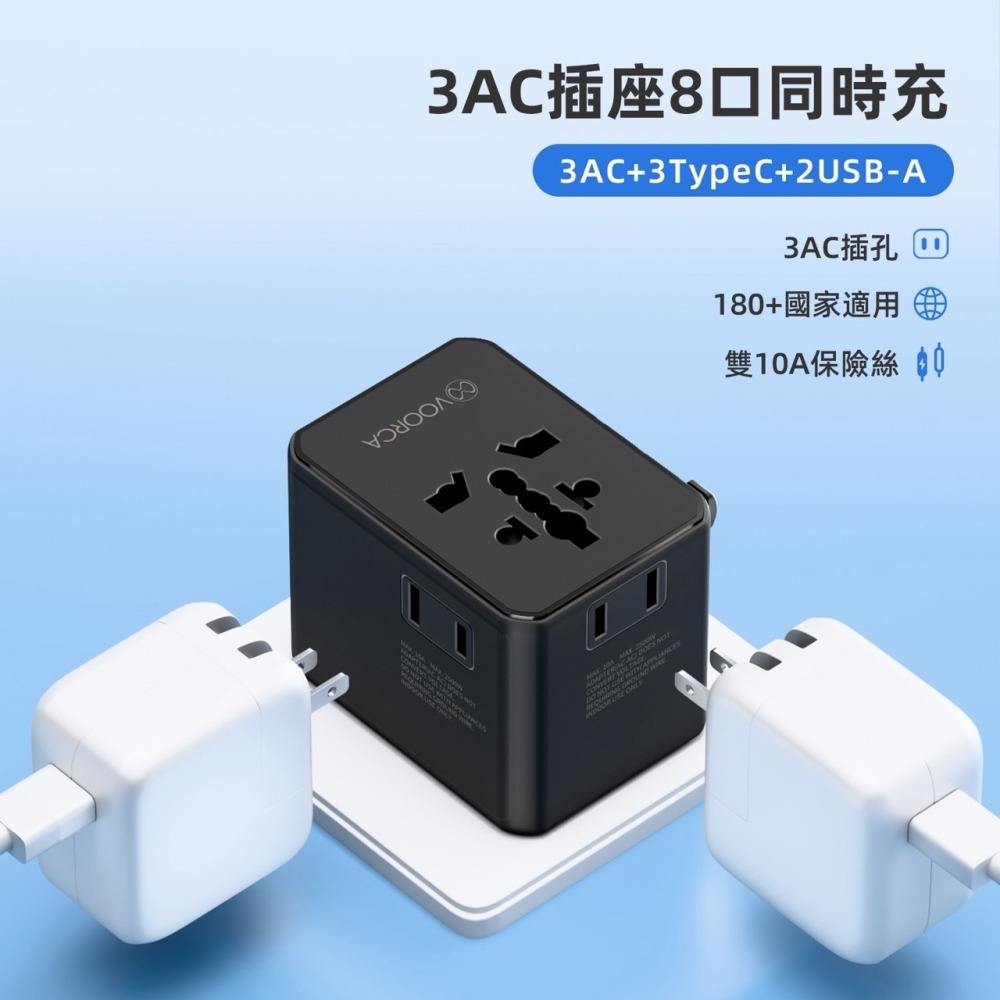 台灣出貨 3AC 多國旅行充電器 70W Gan 萬國轉接頭 多國轉接頭 多合一 三Type-C+雙USB-A充電器-細節圖3