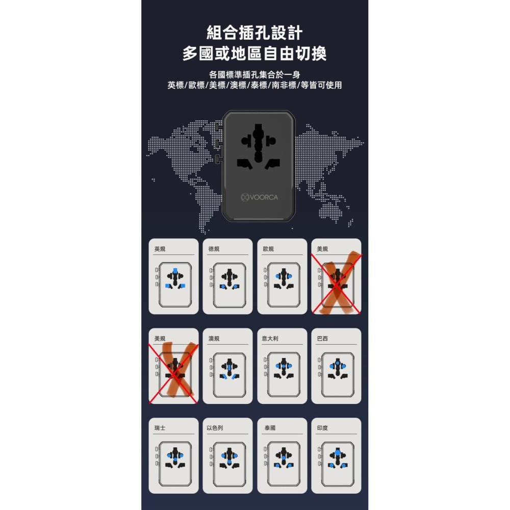 台灣出貨 3AC 多國旅行充電器 70W Gan 萬國轉接頭 多國轉接頭 多合一 三Type-C+雙USB-A充電器-細節圖9