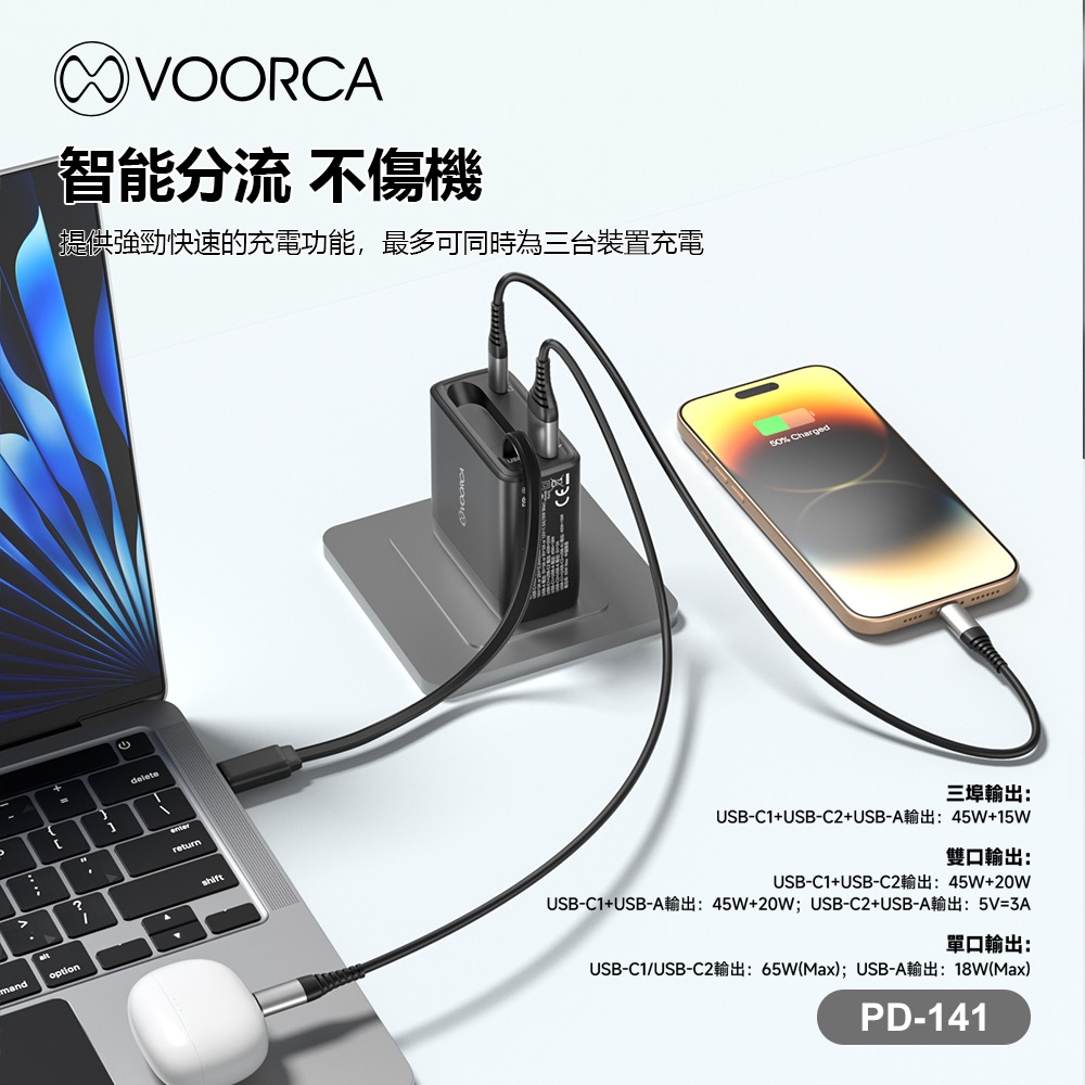 台灣出貨 65W GaN氮化鎵 伸縮線快充 自帶線Type-C 2C1A三台同時充電 伸縮線設計 BSMI充電器-細節圖5