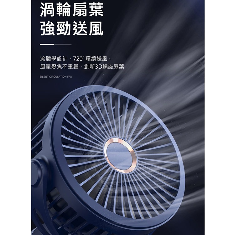 BSMI認證 10000mAh夾式風扇 USB充電風扇 可夾可掛可立 720度旋轉 四段風速 靜音桌面循環扇 嬰兒車風扇-細節圖5