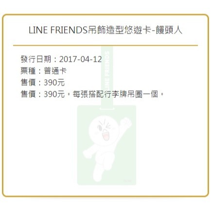 悠遊卡 - LINE FRIENDS吊飾造型 - 饅頭人-細節圖4