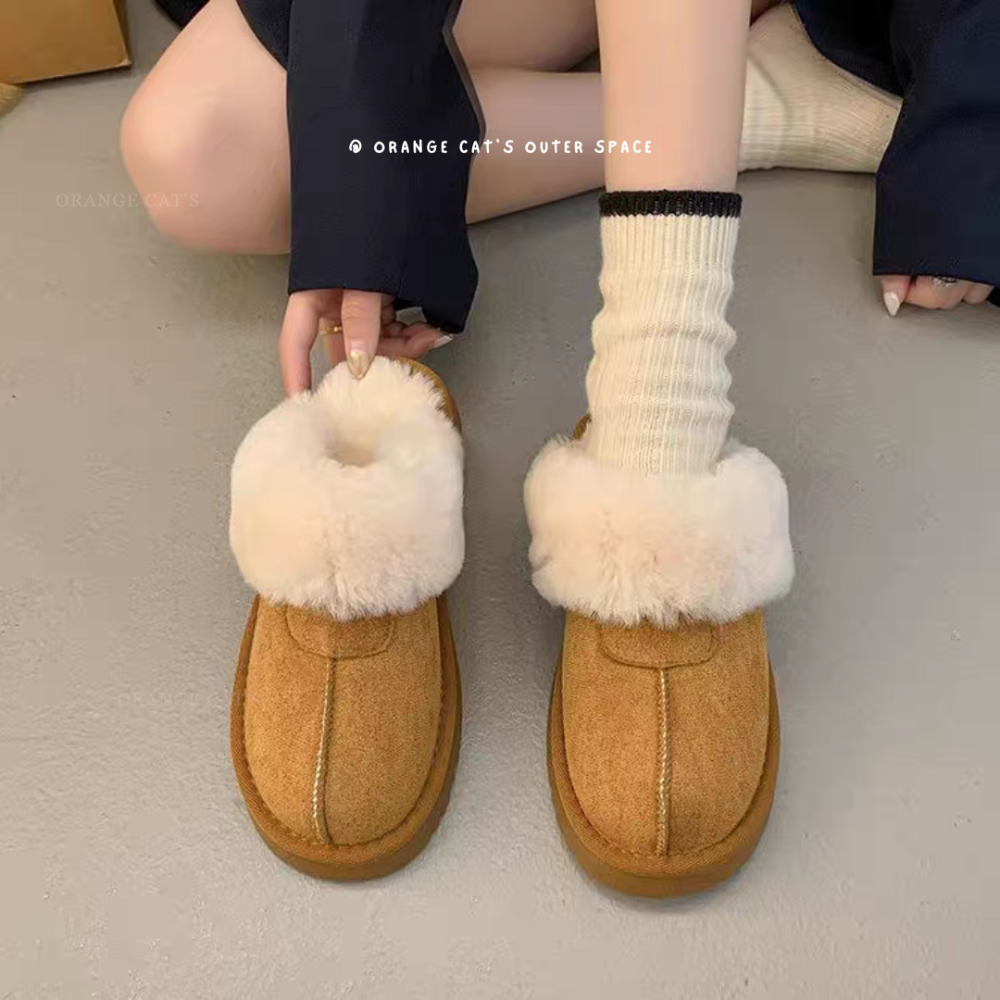 韓國同款 炸毛毛毛半拖鞋 毛毛雪靴拖鞋 內刷毛羊羔毛半拖 保暖雪靴 毛毛拖鞋 羊羔毛拖鞋 5529-細節圖3