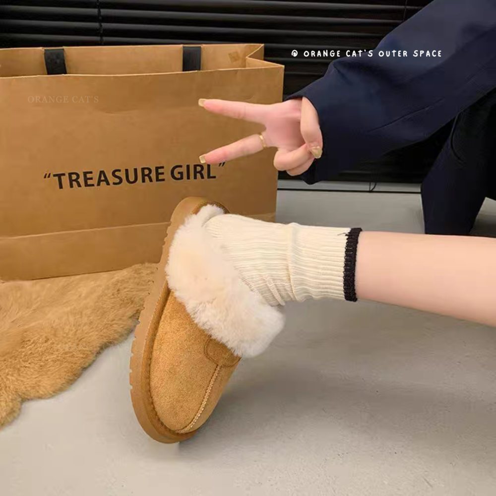 韓國同款 炸毛毛毛半拖鞋 毛毛雪靴拖鞋 內刷毛羊羔毛半拖 保暖雪靴 毛毛拖鞋 羊羔毛拖鞋 5529-細節圖4