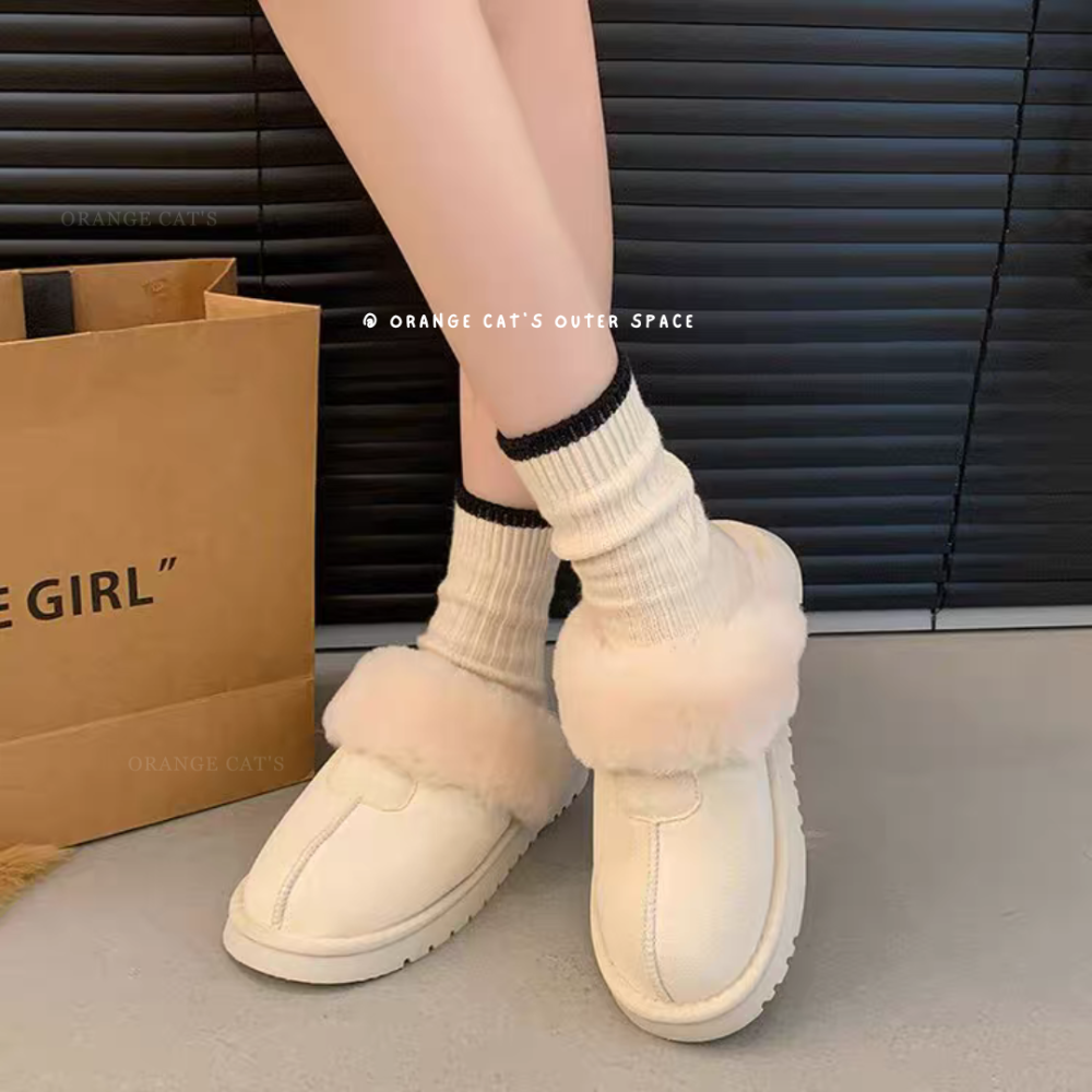 韓國同款 炸毛毛毛半拖鞋 毛毛雪靴拖鞋 內刷毛羊羔毛半拖 保暖雪靴 毛毛拖鞋 羊羔毛拖鞋 5529-細節圖5