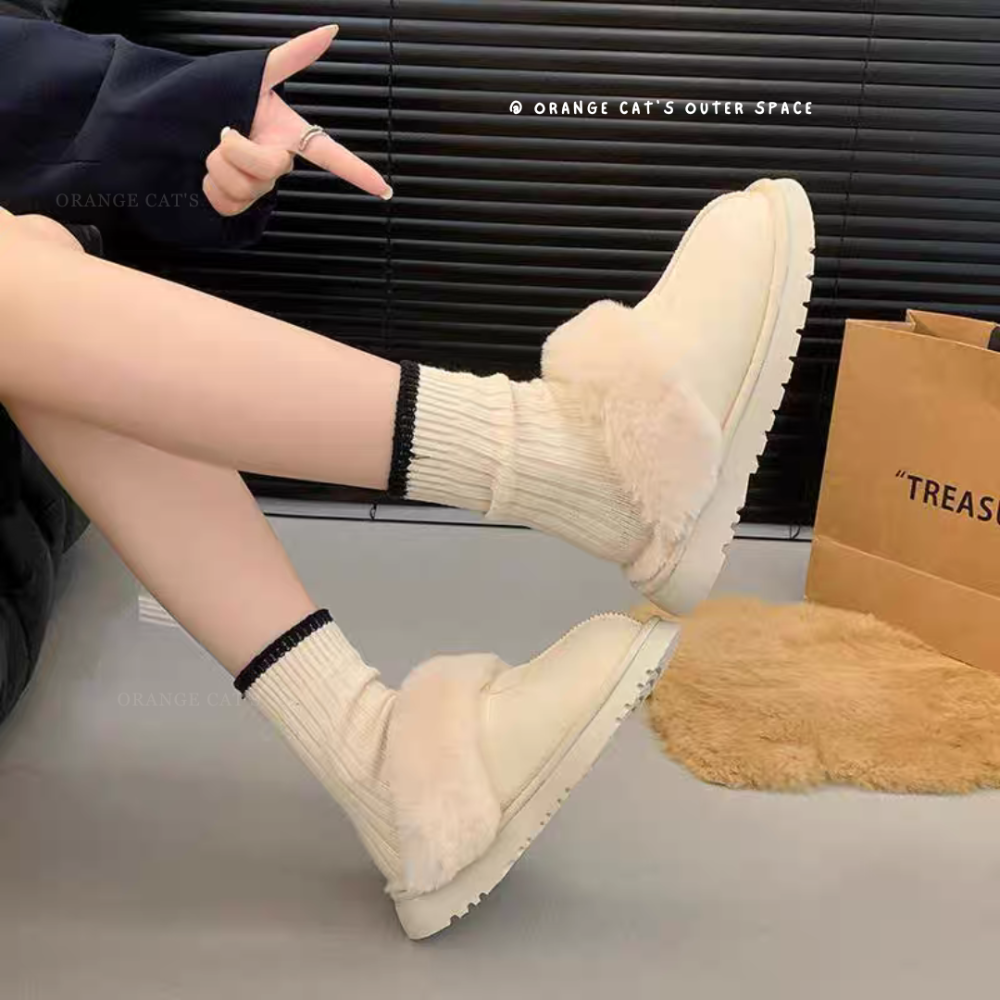 韓國同款 炸毛毛毛半拖鞋 毛毛雪靴拖鞋 內刷毛羊羔毛半拖 保暖雪靴 毛毛拖鞋 羊羔毛拖鞋 5529-細節圖6